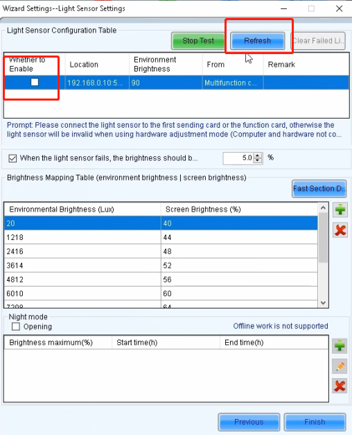 light sensor setting 1