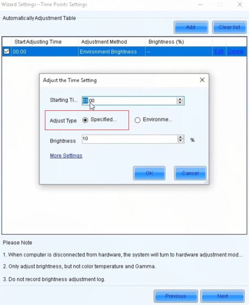 specific time points settings